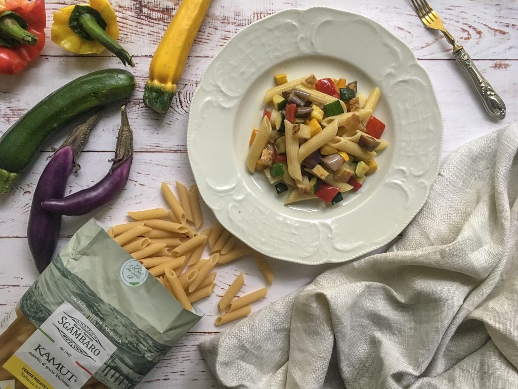 ricetta penne di grano khorasan kamut con verdure e fatulì