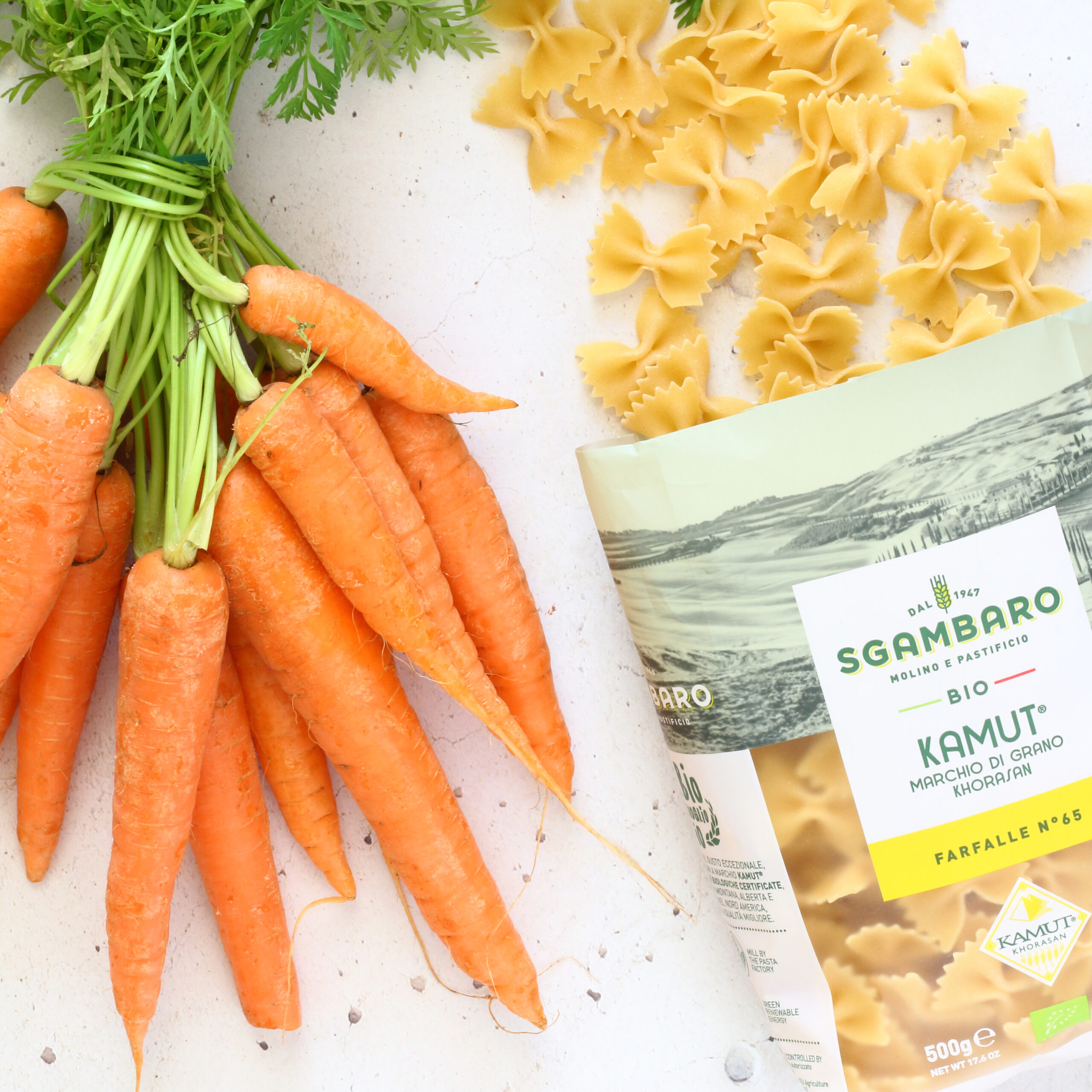 Farfalle Sgambaro di Kamut al pesto di foglie di carote